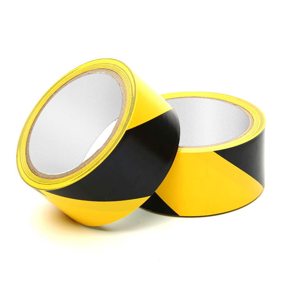 2 Rolls Caution Tape Black and Yellow, Strong Self Adhesive Floor Marking Caution Tape, Safety Social Distancing Barrier Tape, 48mmx33m