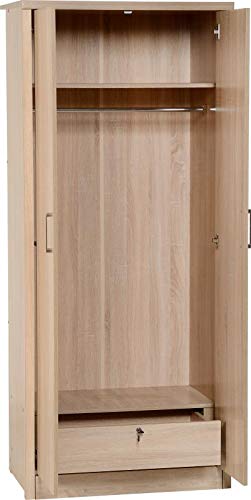 OSFO Lisbon 2 Door Wardrobe - Black Wood Grain Light Oak Effect Available, Black Wood Grain