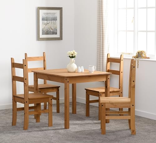 Seconique Corona Budget Dining Set with 4 Dining Chairs in Distressed Waxed Pine