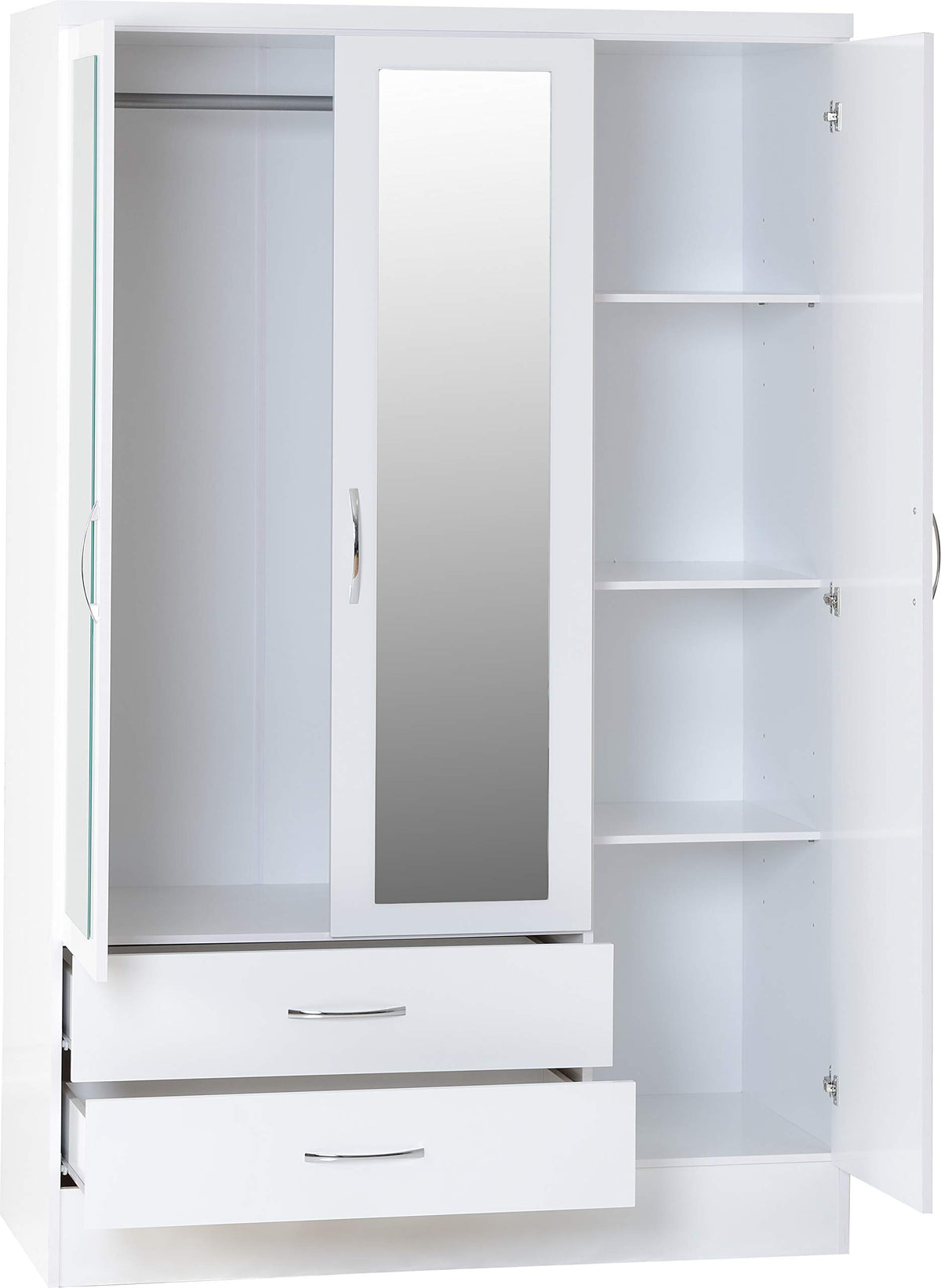 AyMa Home Nevada 3 Door 2 Drawer Mirrored Wardrobe White Gloss