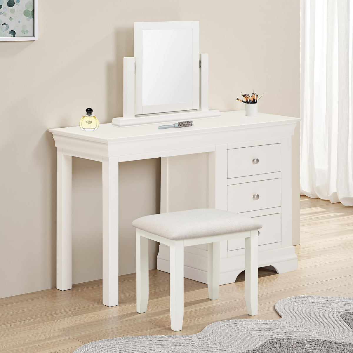 Furniture 321 Bordeaux 3 Drawer Dressing Table, 115x44.5x76cm, French-Inspired Traditional Style, Fully Assembled