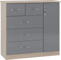 A T Seconique Nevada 5 Drawer Hanging Rail Low Wardrobe in Grey Gloss/Light Oak Effect Veneer