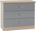 A T Seconique Nevada Metal Handle 3 Drawer Chest in Grey Gloss/Light Oak Effect Veneer