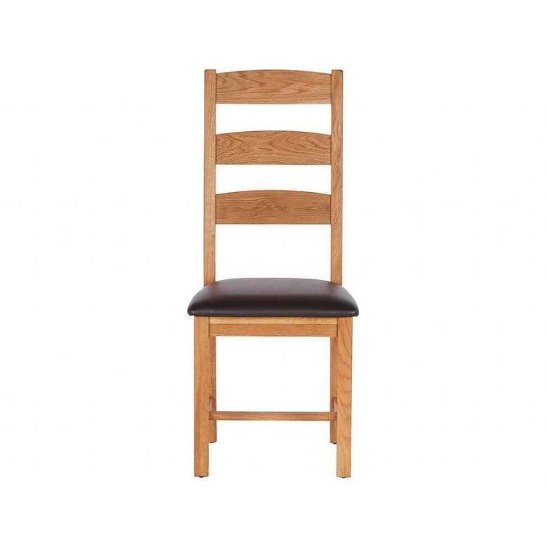 Furniture 321 Pair of Oak Slatted Back Chairs with PU Seats/Solid Wood Dining Chairs