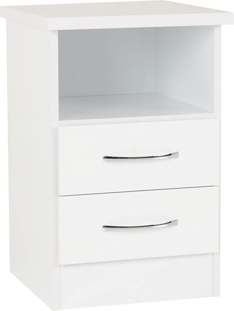 Furnisho Nevada 2 Drawer Bedside Chest Cabinet NightstandWhite Gloss