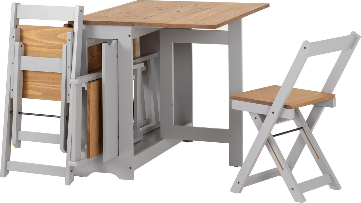 Furniture 321 Country Elegant Drop Leaf Butterfly Dining Table Set with 4 Stowaway Foldaway Chairs Space Saving Dining Set(PINE & GREY)