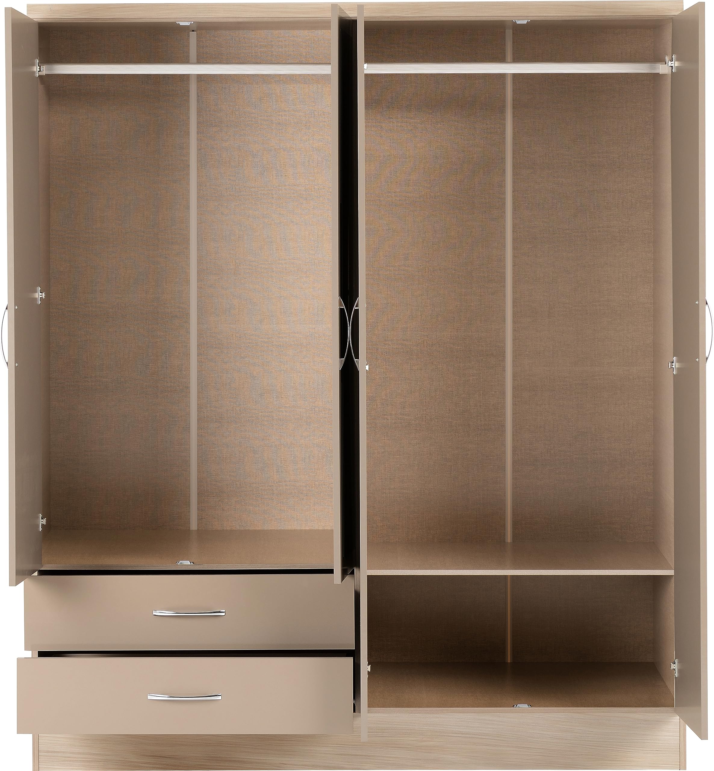 Seconique Nevada 4 Door 2 Drawer Mirrored Wardrobe in 3D Effect Grey