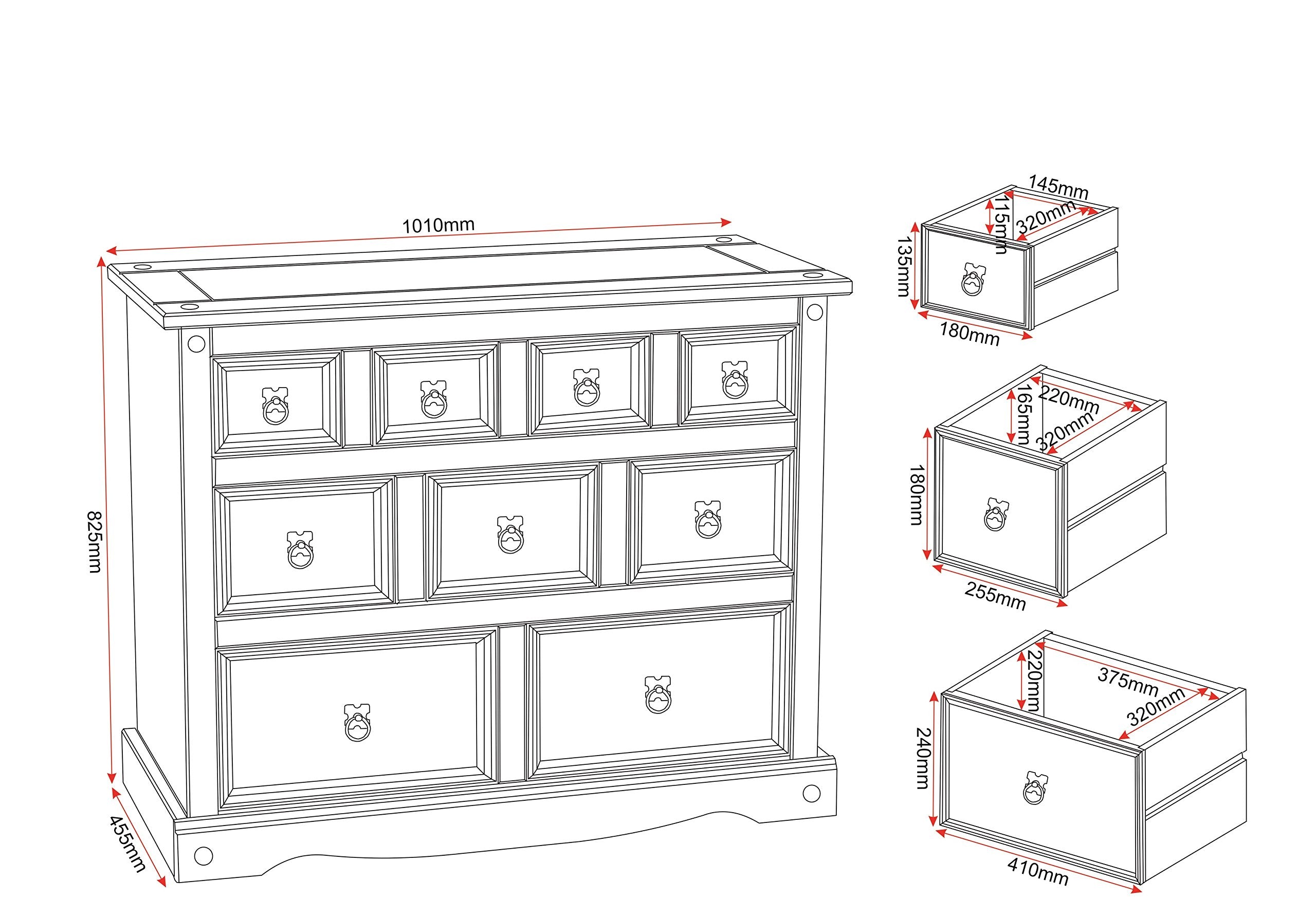 Xpress Delivery Corona 4+3+2 Drawer Merchant Chest