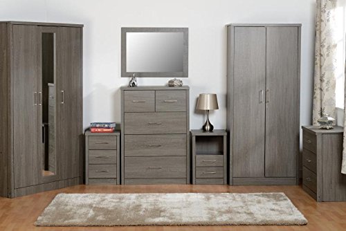 OSFO Lisbon 2 Door Wardrobe - Black Wood Grain Light Oak Effect Available, Black Wood Grain