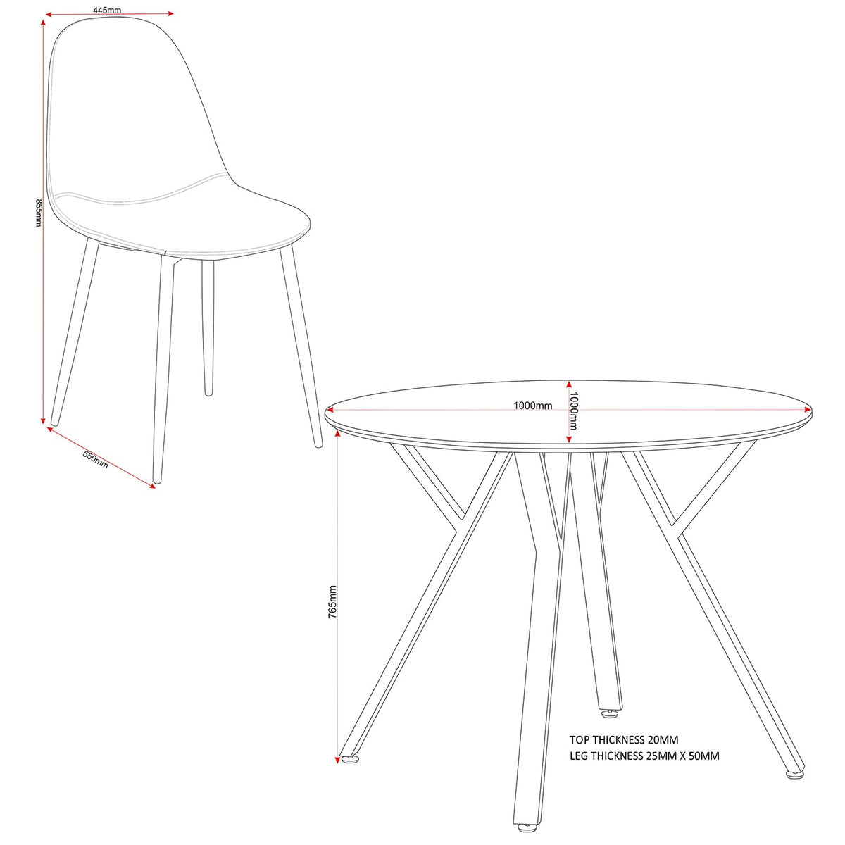 Seconique Athens Round Dining Set with 4 Chairs in Concrete Effect