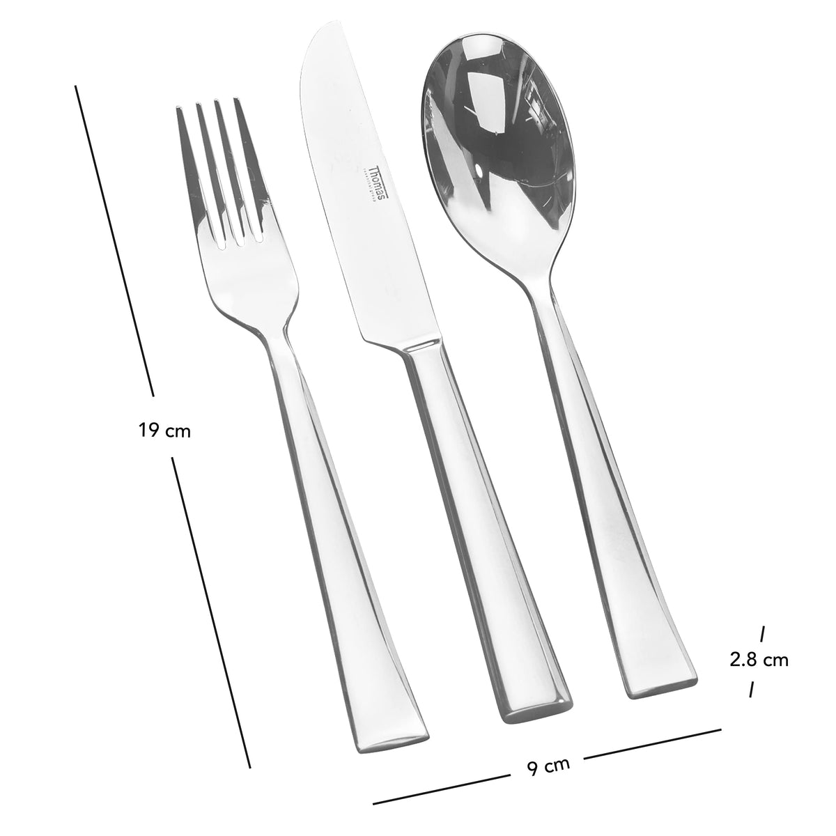 Thomas P501345 Children's Cutlery - 3-Pcs 18/10 Stainless Steel Kids Flatware Set With Knife/Fork/Spoon, Lightweight Toddler Silverware, Healthy, Mirror Polished, Smooth Edges, Easy Grip Handles