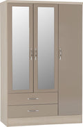 A T Seconique Nevada 3 Door 2 Drawer Mirrored Hanging Rail Wardrobe in Oyster Gloss/Light Oak Effect Veneer