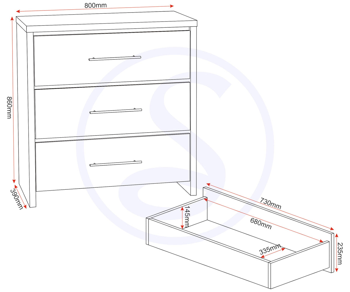 Seconique Seville 3 Drawer Chest