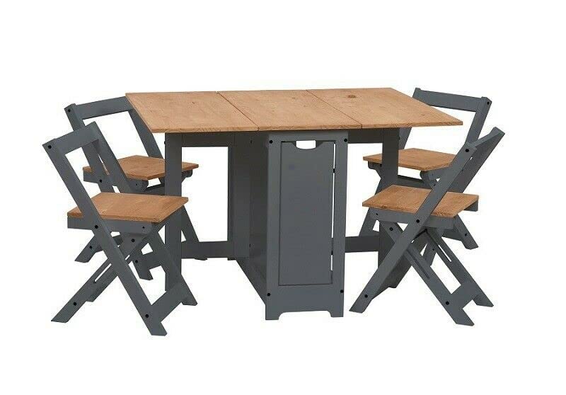 Furniture 321 Space-Saving Santos Folding Drop-Leaf Butterfly Dining Set with 4 Foldaway Chairs