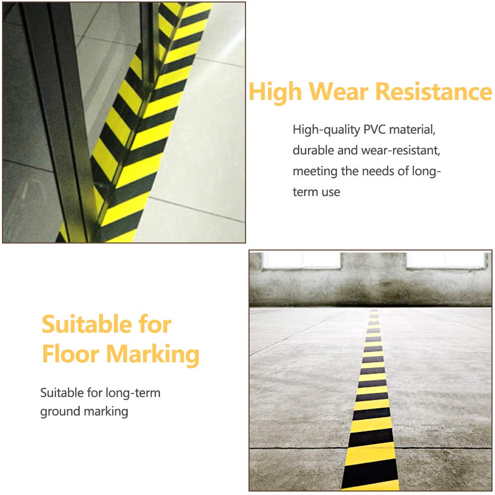 2 Rolls Caution Tape Black and Yellow, Strong Self Adhesive Floor Marking Caution Tape, Safety Social Distancing Barrier Tape, 48mmx33m