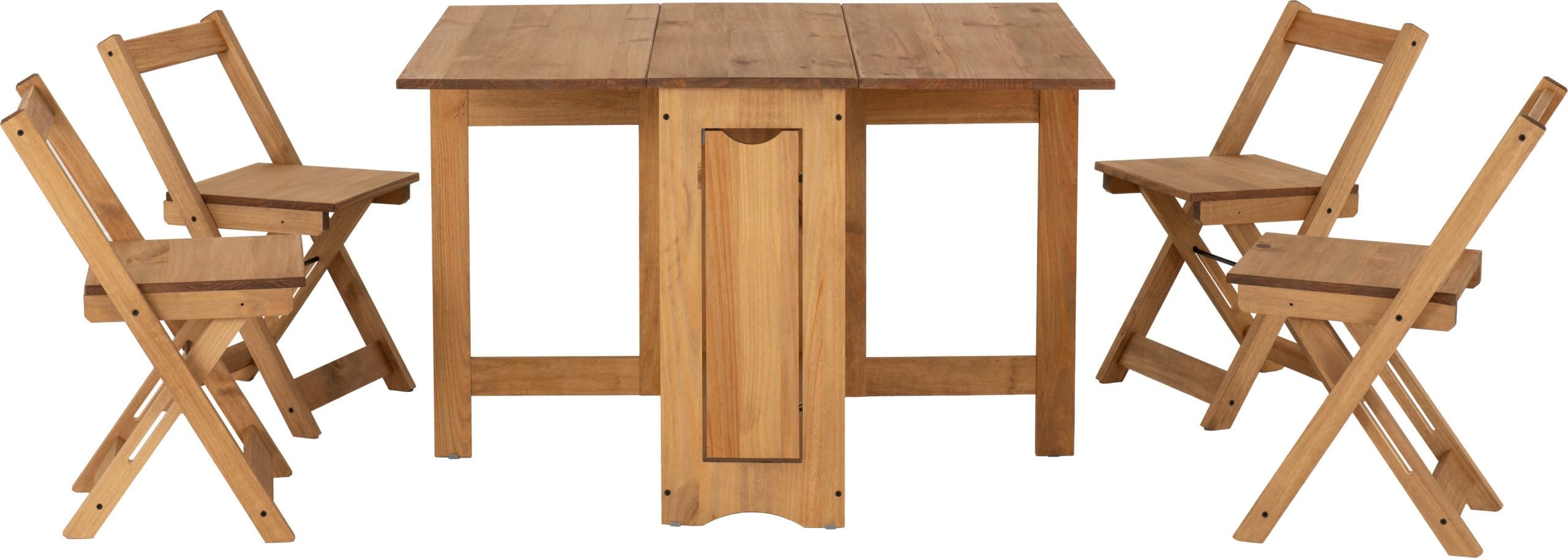Furniture 321 Space-Saving Santos Folding Drop-Leaf Butterfly Dining Set with 4 Foldaway Chairs
