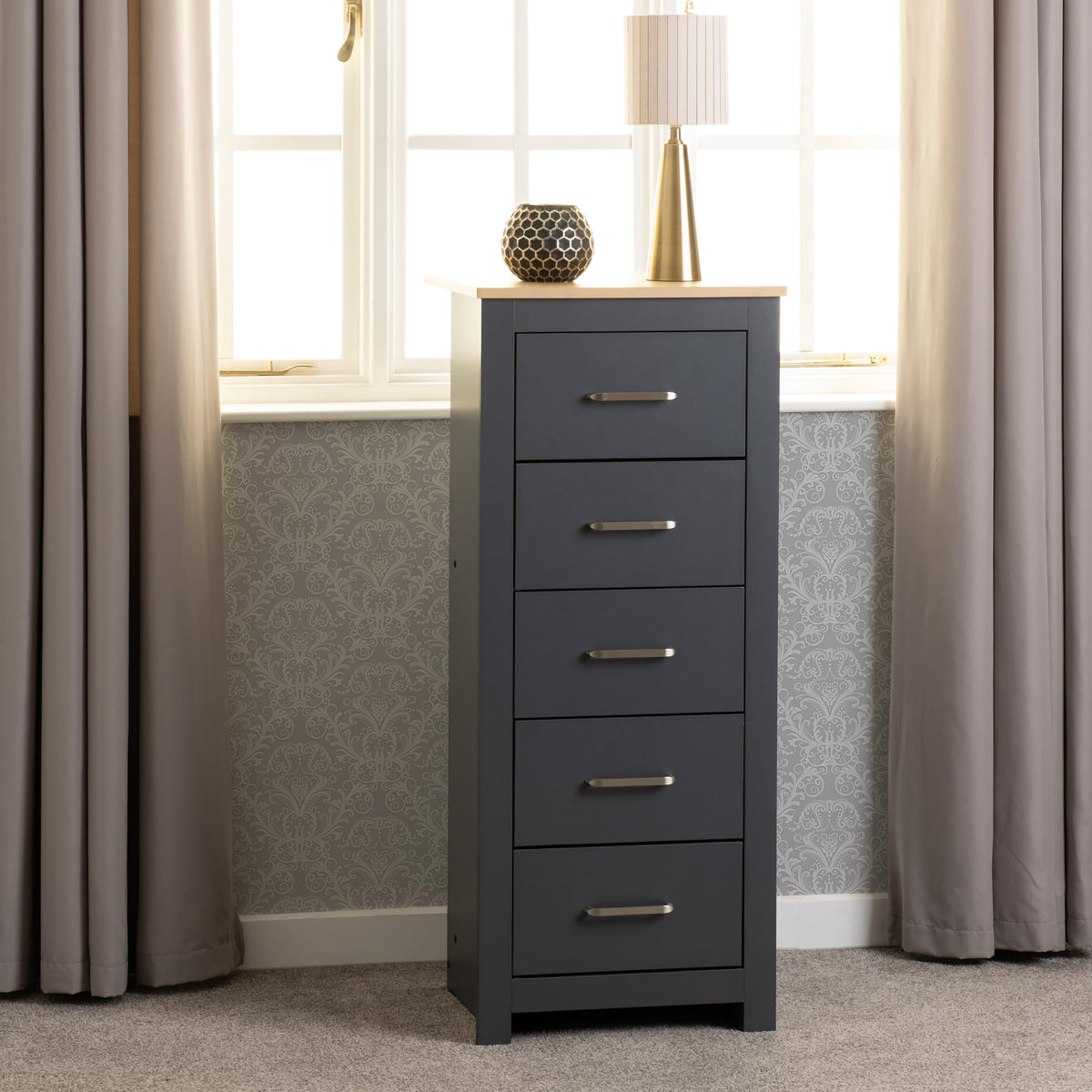 Seconique Portland 5 Drawer Narrow Chest