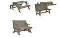 Furniture 321 GARDEN HARDWOOD CONVERTIBLE FOLDING PICNIC TABLE BENCH 2 IN 1 MADE FROM EUCALYPTUS WOOD GREY