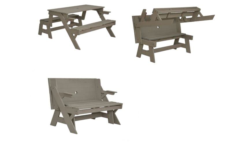 Furniture 321 GARDEN HARDWOOD CONVERTIBLE FOLDING PICNIC TABLE BENCH 2 IN 1 MADE FROM EUCALYPTUS WOOD GREY