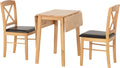 Seconique Mason Double Drop Leaf Dining Set with 2 Dining Chairs in Oak Varnish/Brown Pu