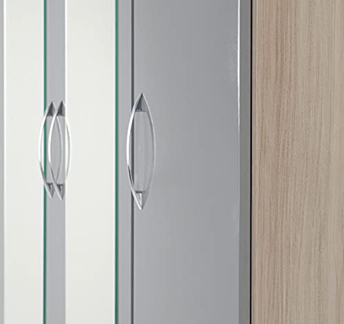 A T Seconique Bedroom Wardrobes - Nevada 3 Door 2 Drawer Mirrored Wardrobe with Drawers in Grey Gloss/Light Oak Effect Veneer