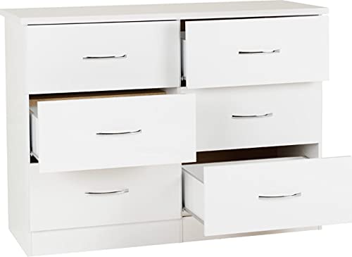 A T Seconique Nevada 6 Drawer Wide Chest in White Gloss