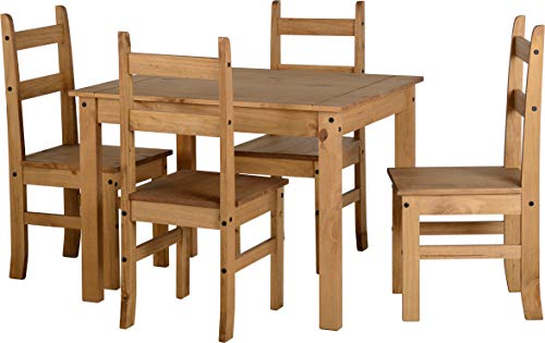 Seconique Corona Budget Dining Set with 4 Dining Chairs in Distressed Waxed Pine