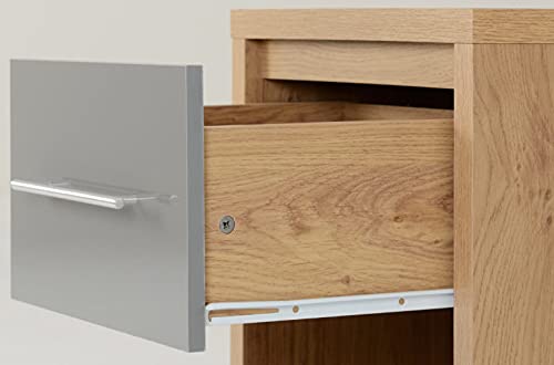 Furniture 321 Seville 1 Drawer Bedside Cabinet Grey High Gloss/Light Oak Effect Veneer