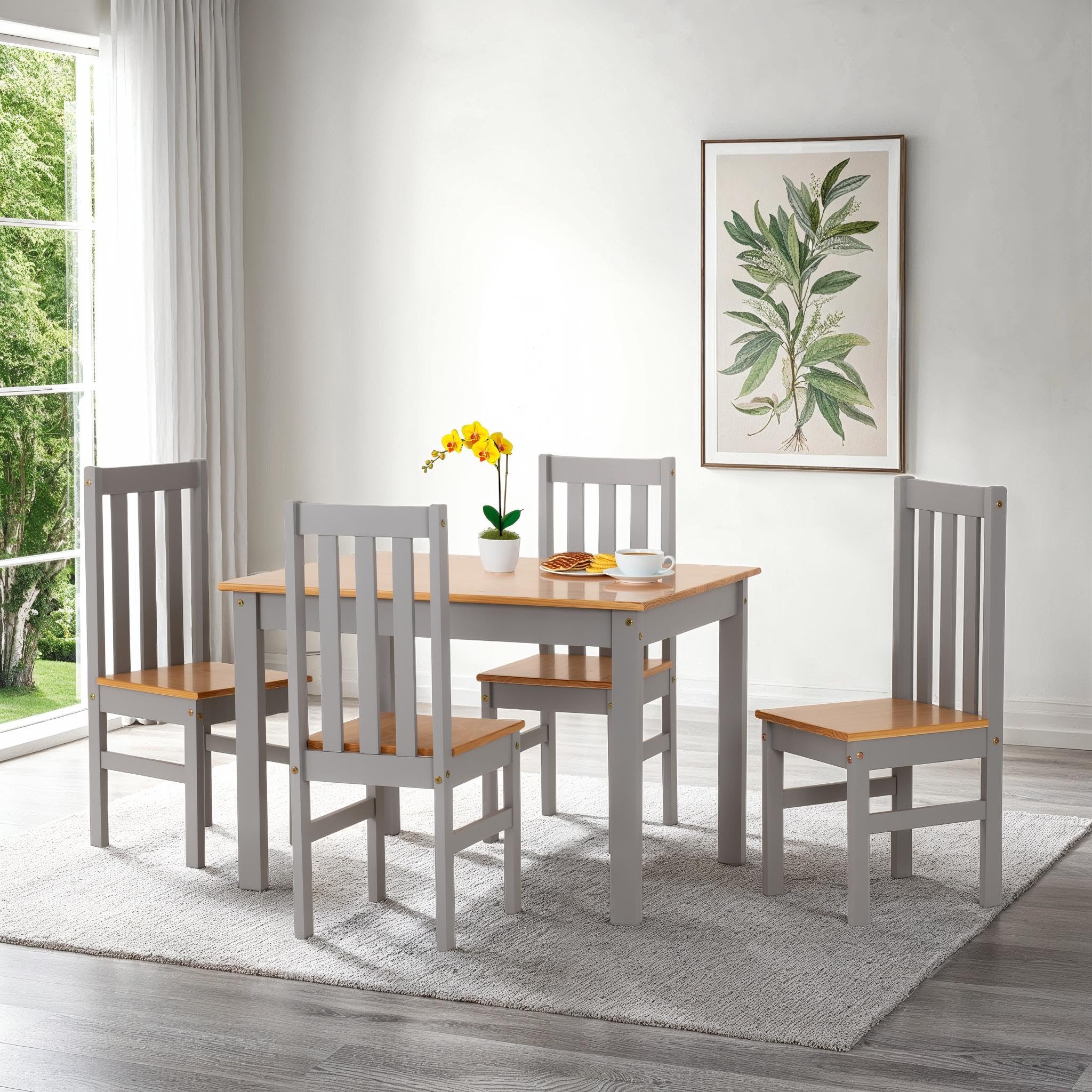 Seconique Ludlow 1+4 Dining Set in Grey/Oak Lacquer