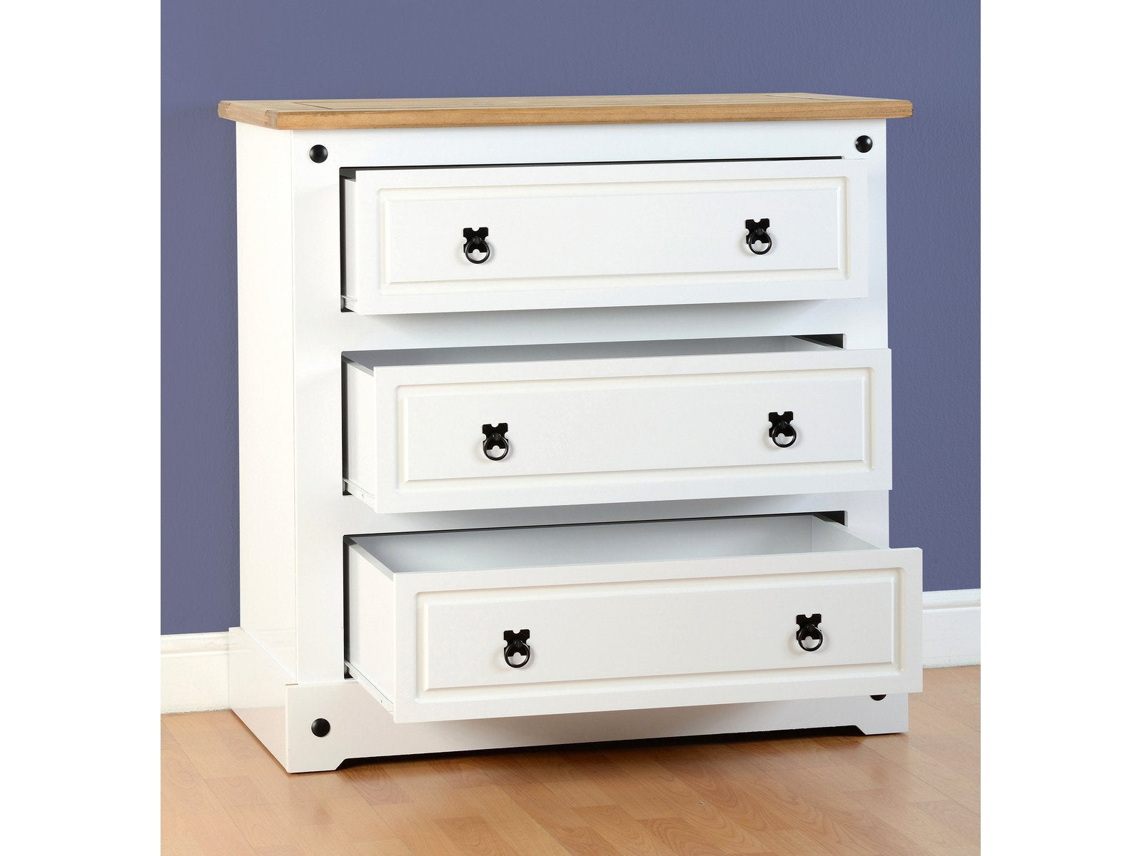 Seconique Corona 3 Drawer Chest in White/Distressed Waxed Pine