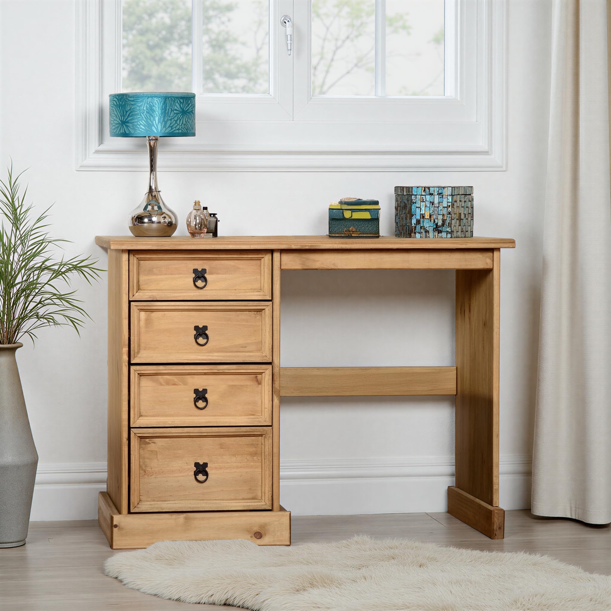 Seconique Corona 3-Drawer Dressing Table, Wood, Grey/Distressed Waxed Pine