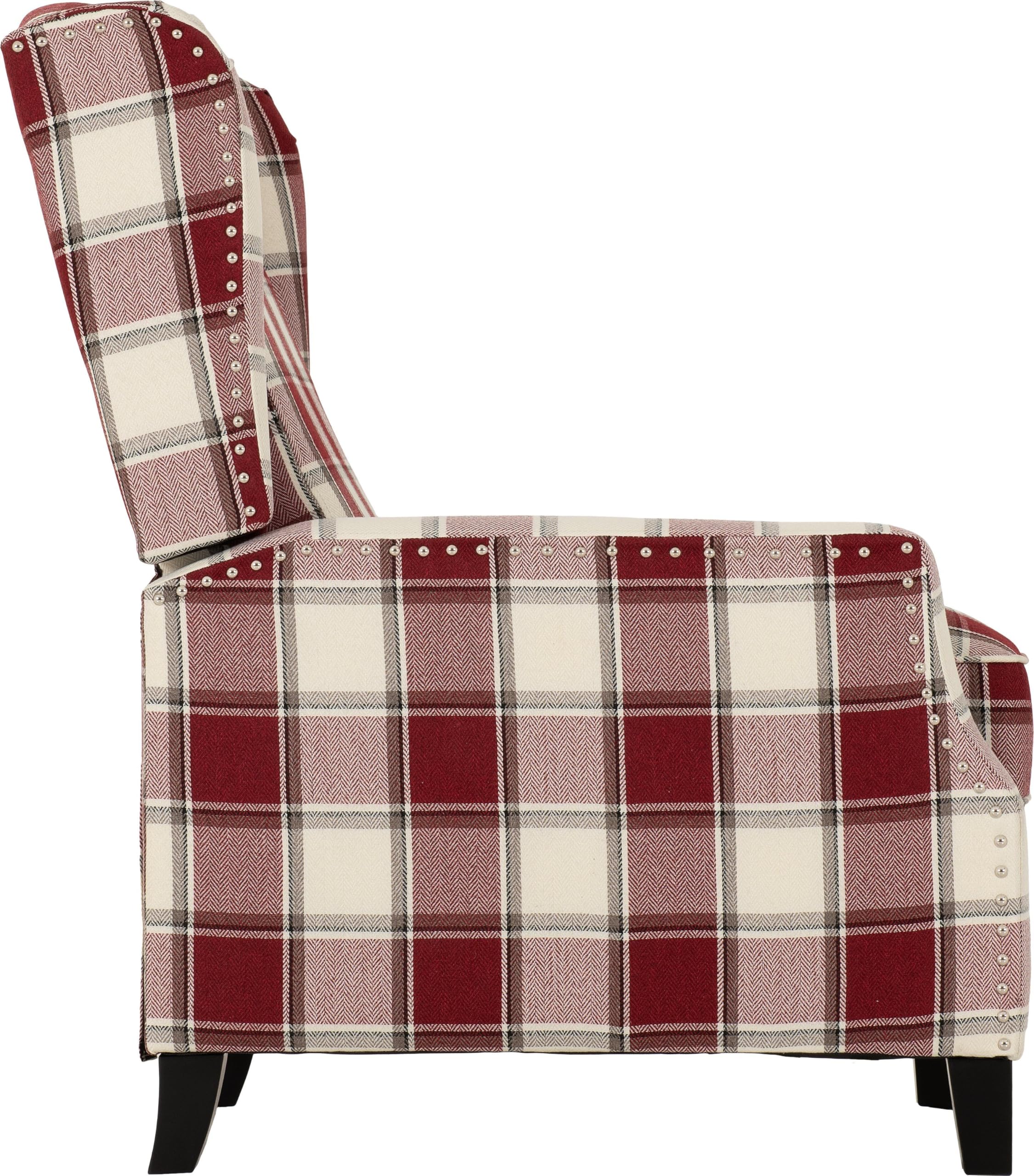 Furniture 321 Kensington Recliner Chair, Red Tartan Fabric, High Backrest, 70x93x103cm