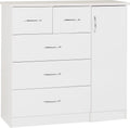 A T Seconique Nevada 5 Drawer 1 Door Low Wardrobe with Hanging Rail and Metal Handles in White Gloss