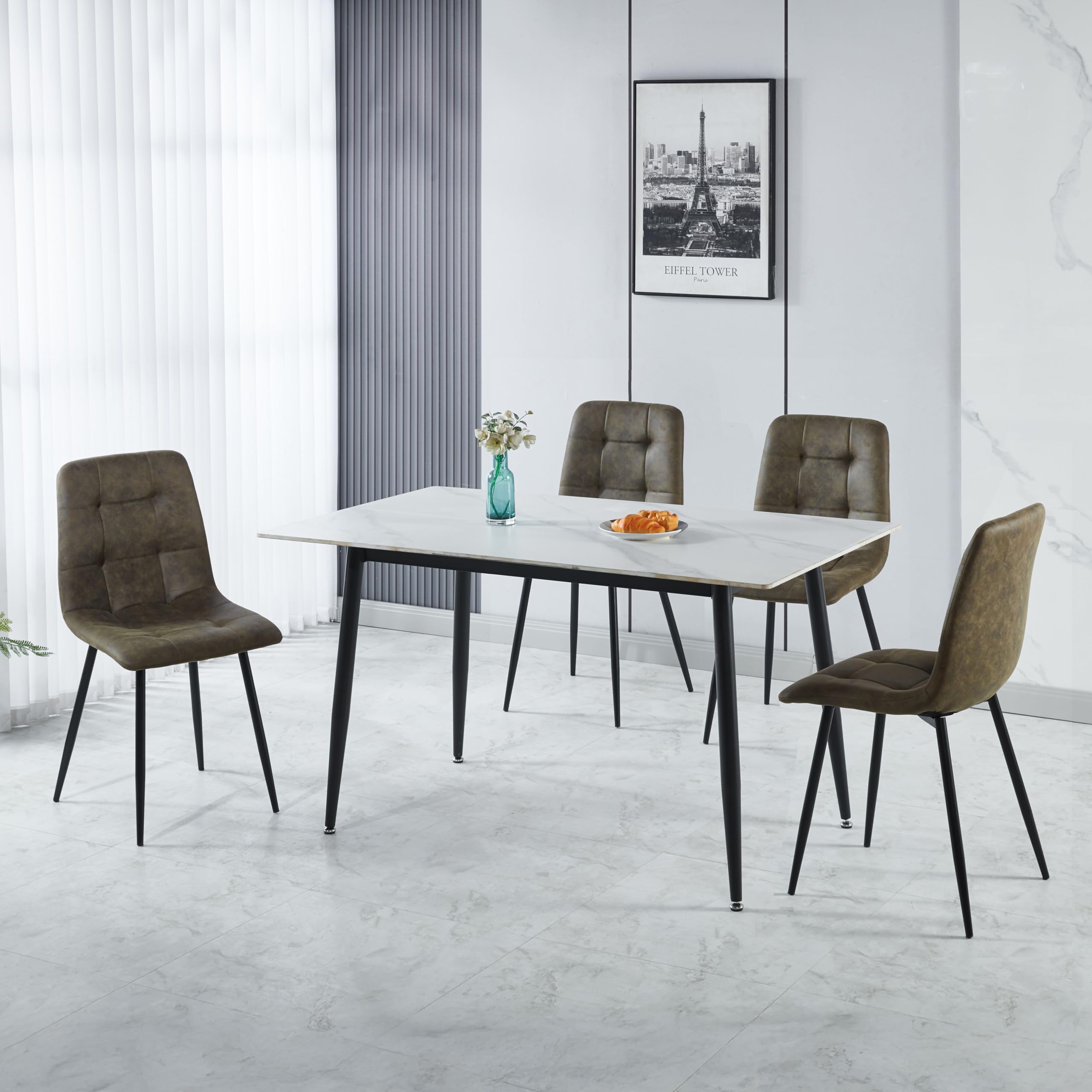 Fenton Dining Set with 4 Chairs Green | Olive Green