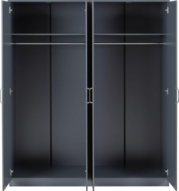 Furniture 321 Dakota 4 Door Wardrobe with Hanging Rail & Internal Shelving | White & Dark Grey | Bedroom Storage