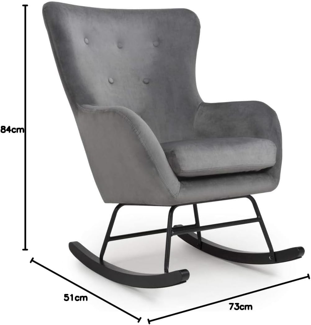 Furniture 321 Shankar Alpine Brushed Velvet Grey Rocking Chair - Metal Frame & Solid Wood Legs