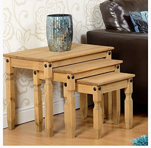 Seconique Solid Pine Nesting Tables - Manufactured From Solid Pine - Distressed Waxed Pine Finish