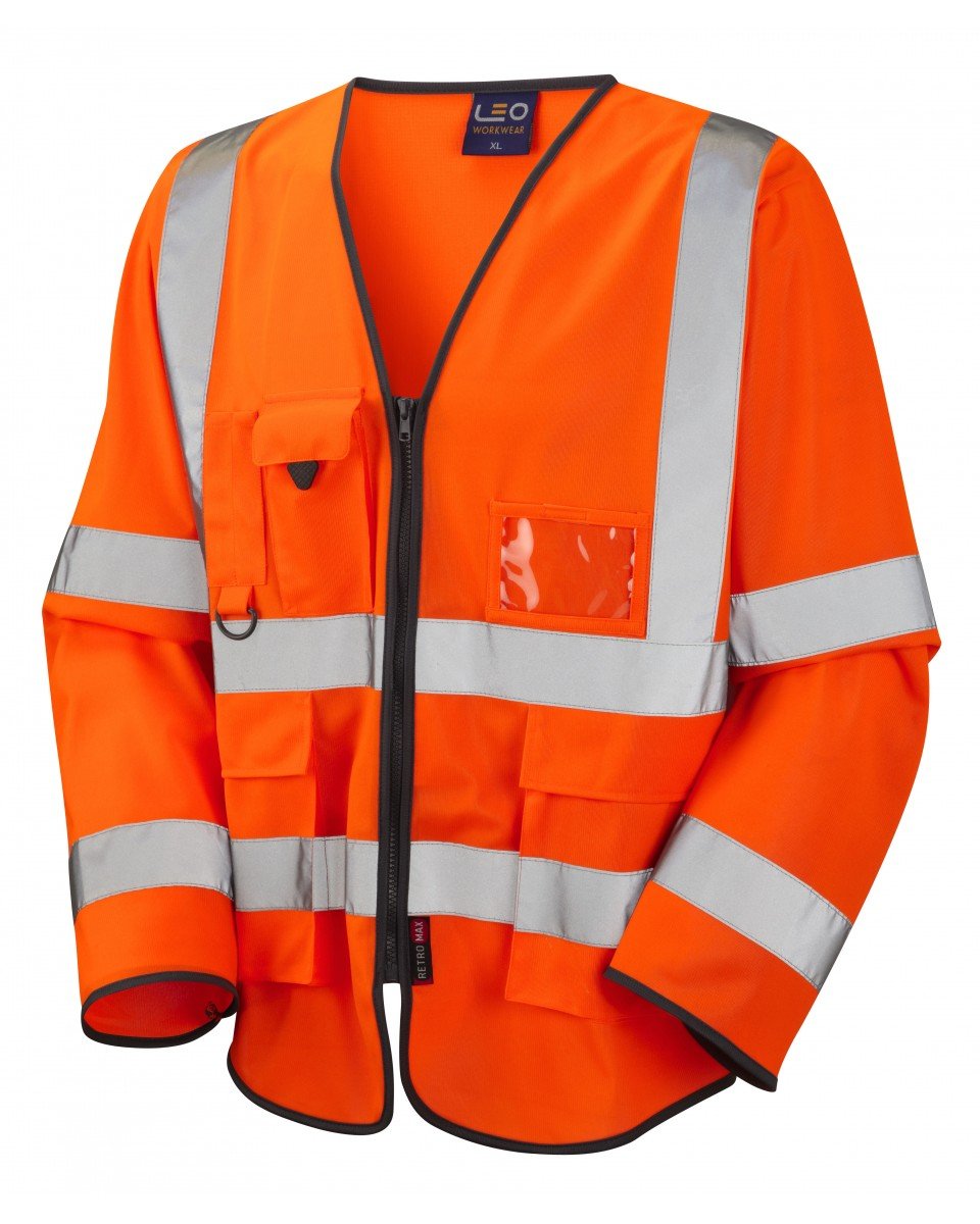 Leo Workwear Wrafton Knitted Polyester Hi-Vis Superior Sleeved Waistcoat, Small, Hi-Vis Orange