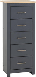 Seconique Portland 5 Drawer Narrow Chest
