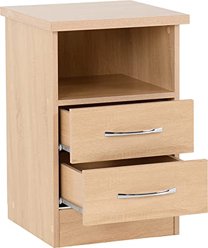 A T Seconique Nevada 2 Drawer 1 Shelf Bedside Cabinet/Table/Chest in Sonoma Oak Effect