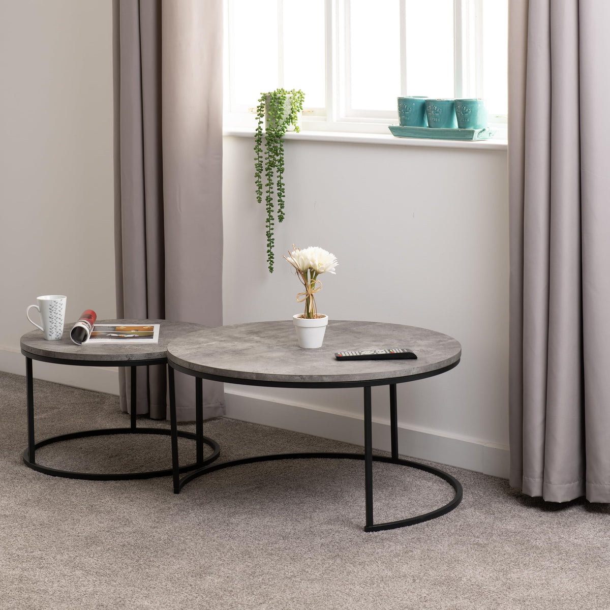 Seconique Athens Round Coffee Table Set in Concrete Effect