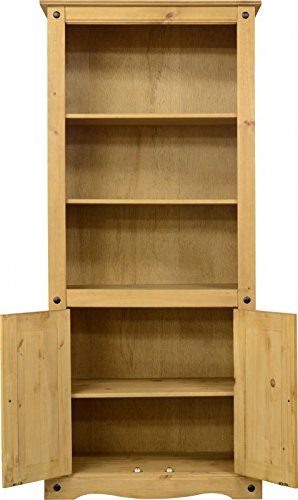 MODERN LIVING 2 Door Display Unit/Bookcase in Distressed Waxed Pine.