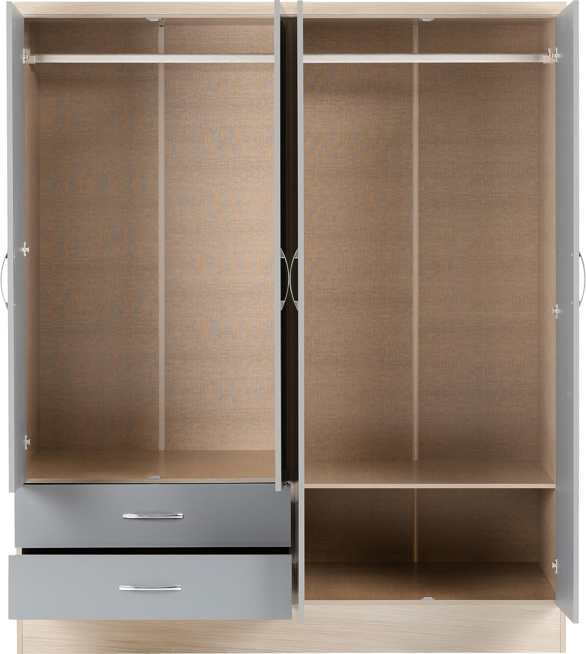 Seconique Nevada 4 Door 2 Drawer Mirrored Wardrobe in 3D Effect Grey