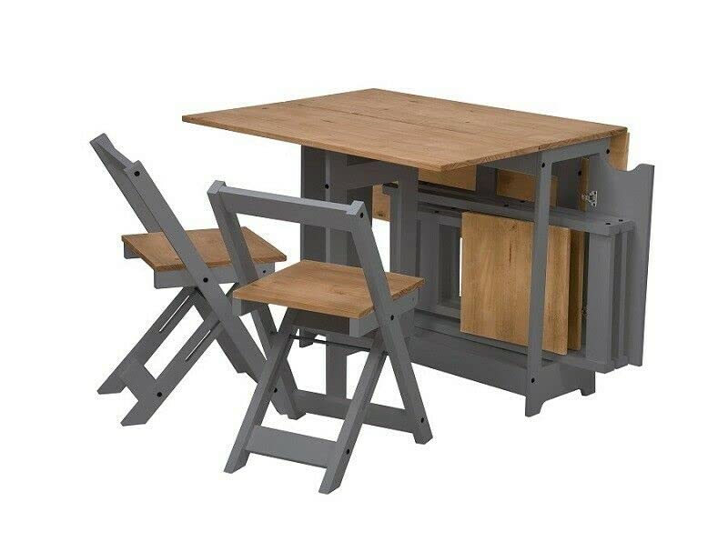 Furniture 321 Space-Saving Santos Folding Drop-Leaf Butterfly Dining Set with 4 Foldaway Chairs