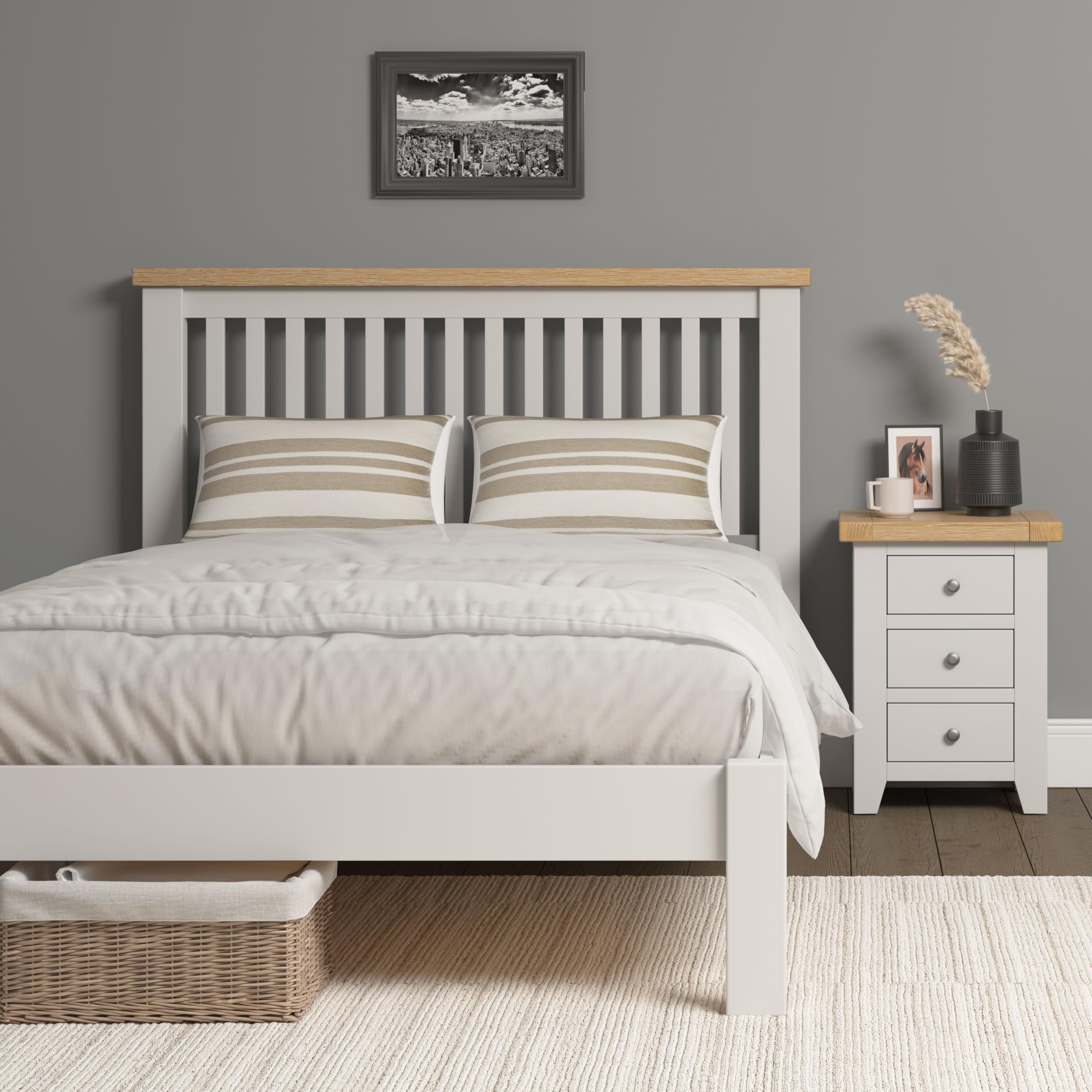 Ivory Double Bed Frame with Oak Trim by Seconique