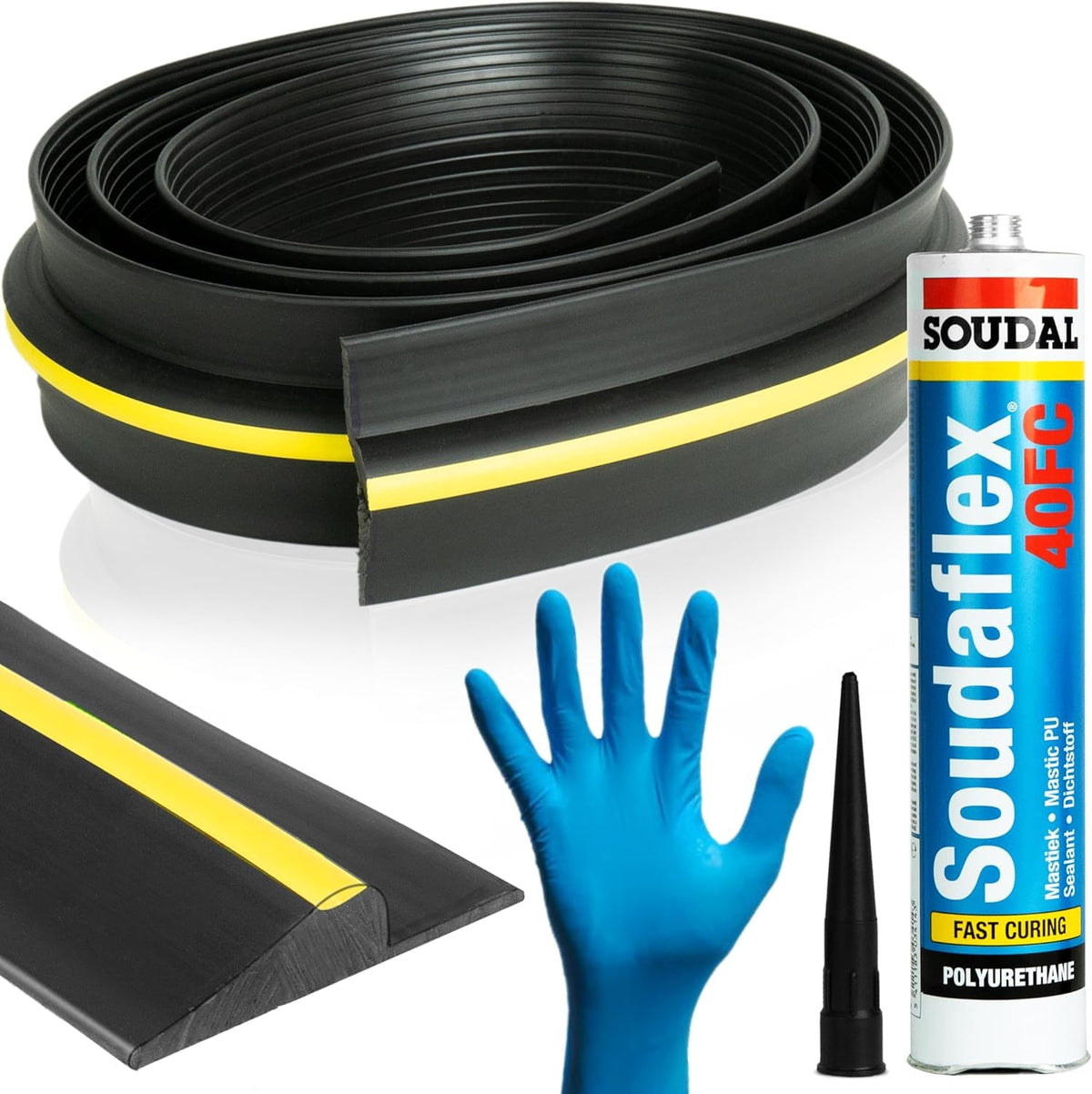 FDD4U Garage Door Floor Threshold Weather Seal - 8 Foot, Heavy Duty, Garage Door Draught Excluder w/Yellow Stripe - Perfect Airtight Weather Seal - External Door Threshold Strip (18mm H x 85mm W)