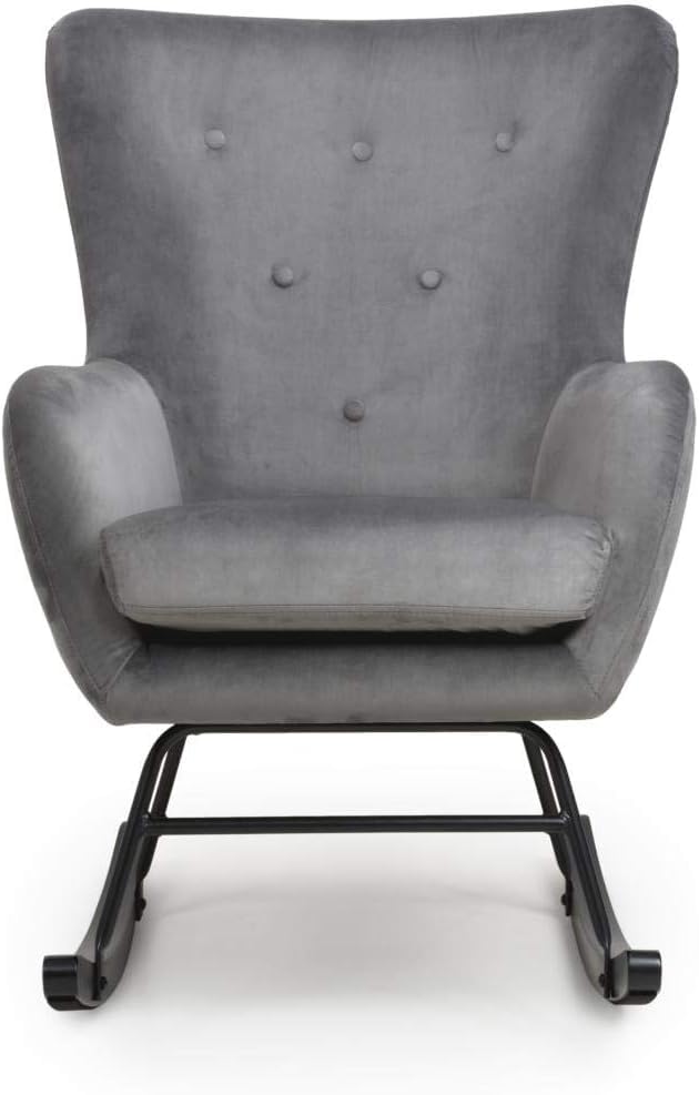 Furniture 321 Shankar Alpine Brushed Velvet Grey Rocking Chair - Metal Frame & Solid Wood Legs