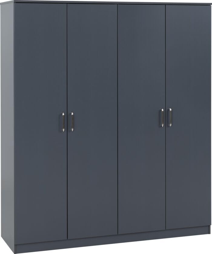 Furniture 321 Dakota 4 Door Wardrobe with Hanging Rail & Internal Shelving | White & Dark Grey | Bedroom Storage