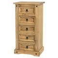Corona 5 Drawer Chest (Narrow) in Distressed Waxed Pine