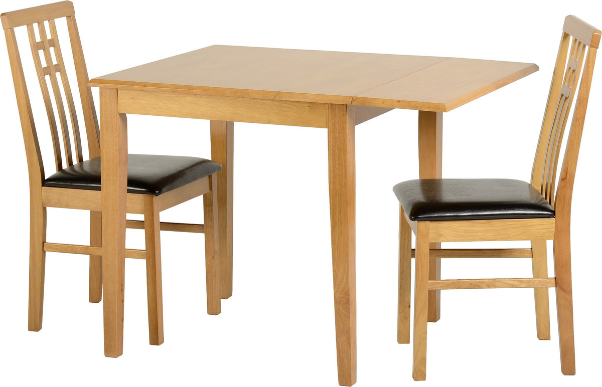 Vienna Drop Leaf Dining Set Medium Oak Faux Brown Leather upholstery Chairs
